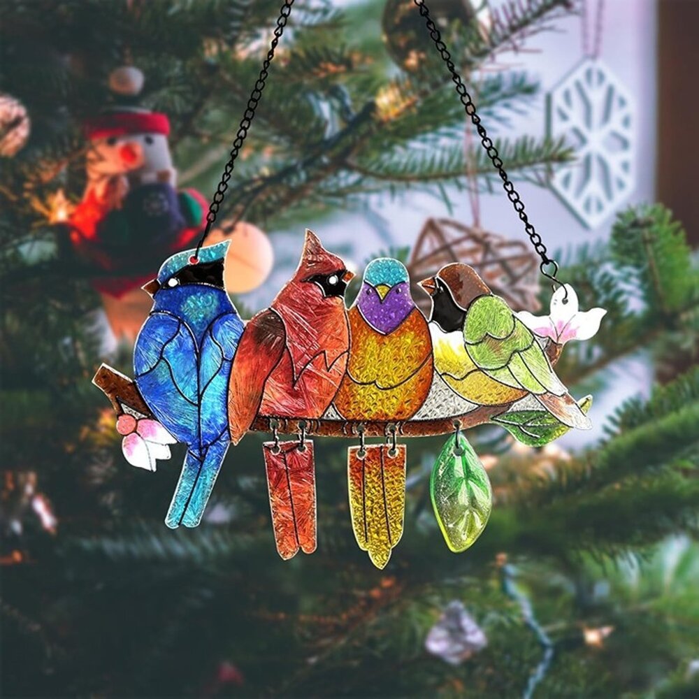 NEW Stained Glass Window Hanging - Hummingbird on Branch Suncatcher Hand-Painted - Picture 8 of 9